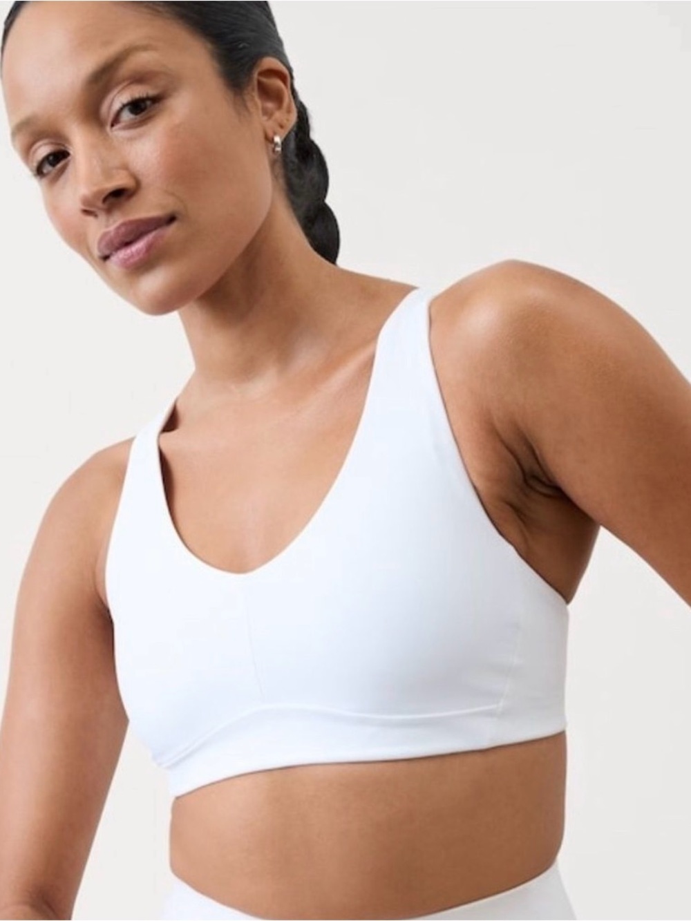 Athleta White Interval Plunge Bra A-C Cup Size XS Cross Back Sports Bra